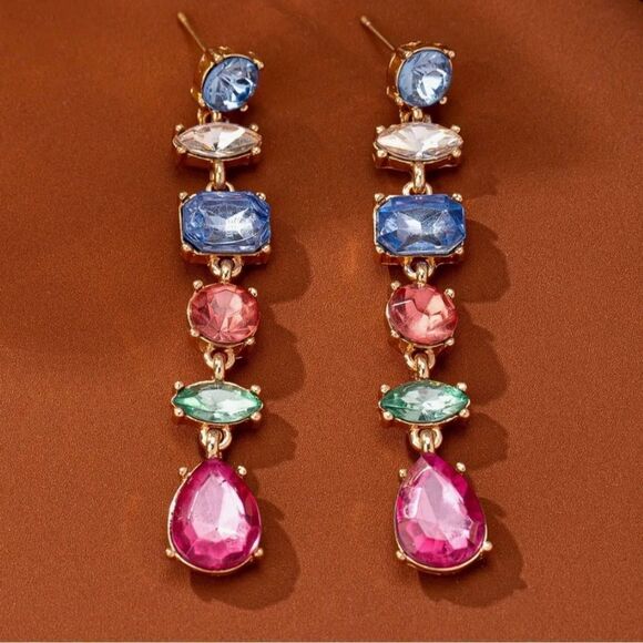 💙 NEW multicolored crystal drop dangle fashion earrings 💙 - Picture 2 of 4